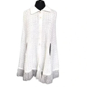 Vintage Poncho Sweater Cape With Fringe Size OS